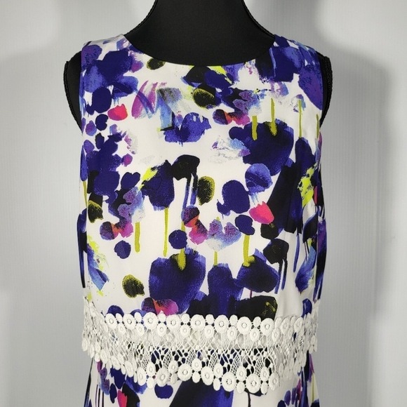 Vintage Kensie Floral Sleeveless Dress with Lace Detail Casual Summer Dress - Picture 2 of 11